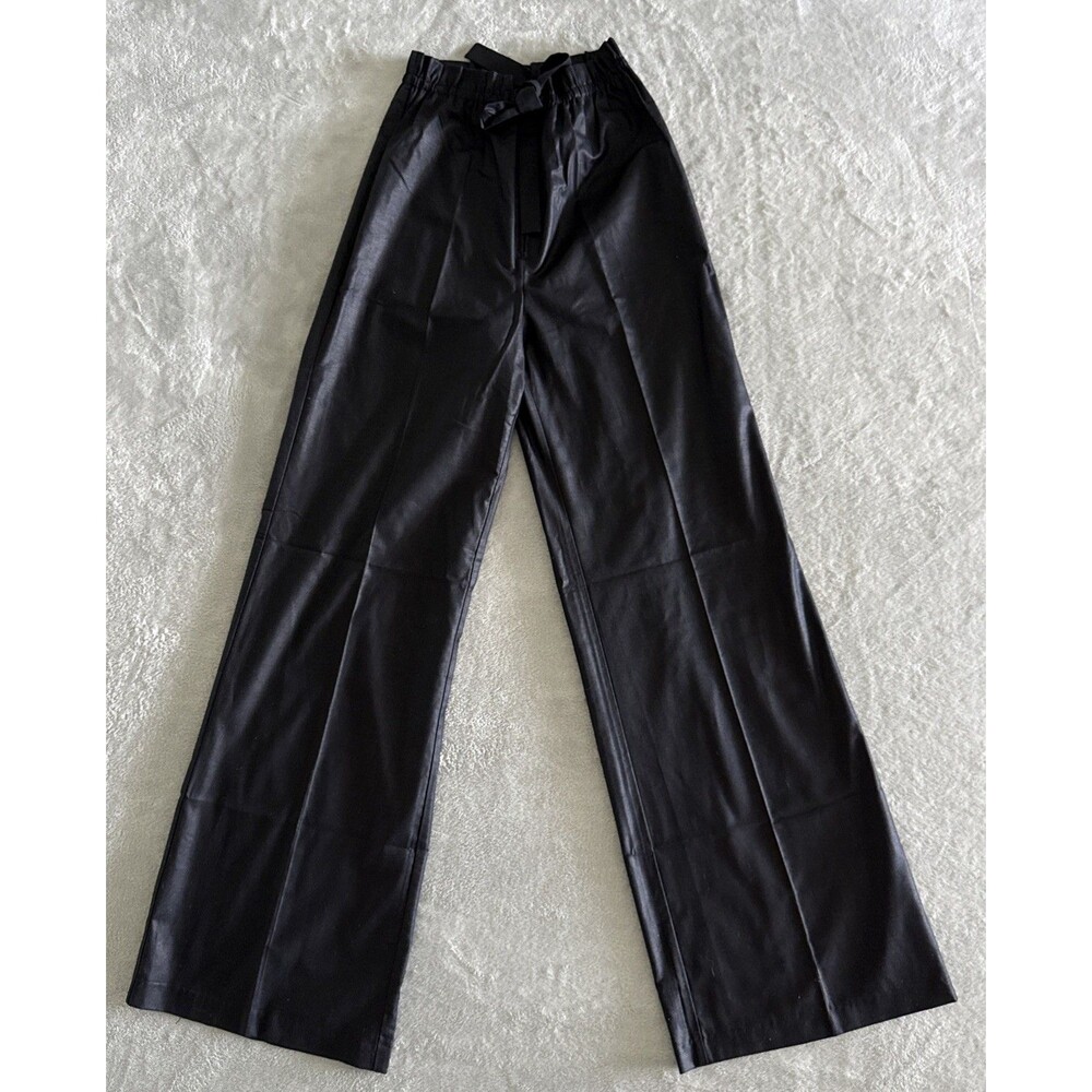 Vintage Women’s Black Formal Pants Wide-Leg Solid Tie Elastic Waist Preppy - Picture 3 of 16